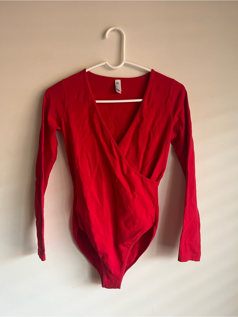 American Apparel Red Long-Sleeve Wrap Bodysuit